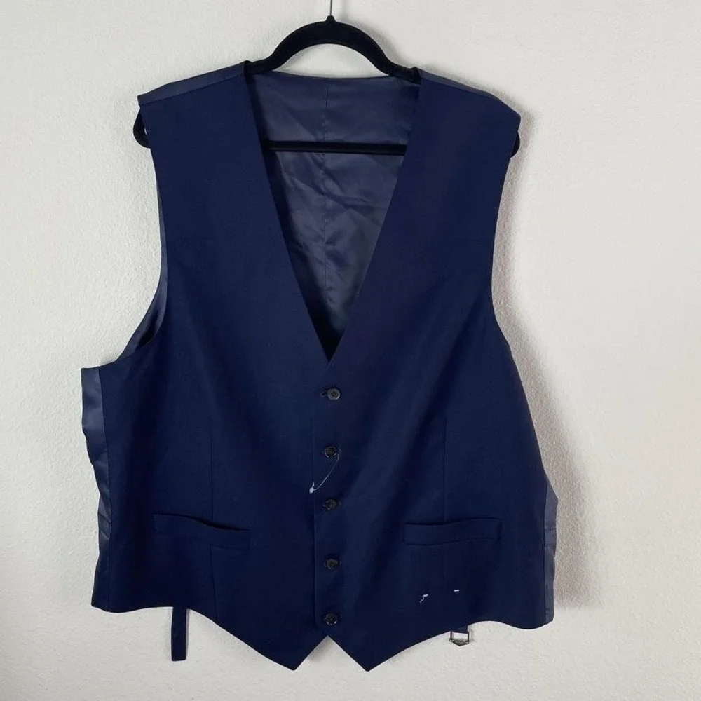 Peter‎ Millar Suit Vest Mens 50 Tall Blue Wool Belted Formal Business Waistcoat